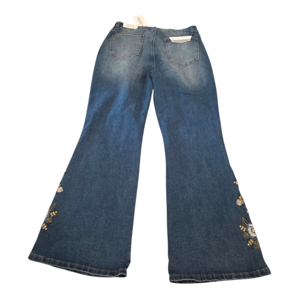 Oak & Vine Flare Wide Leg High Rise Stretch Embroidered Blue Jeans Plus Size 20 - Picture 2 of 12
